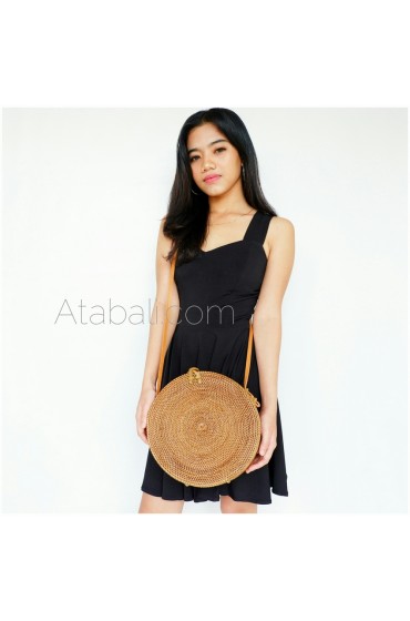 Wide ata round bag with rattan cross clip and lining 